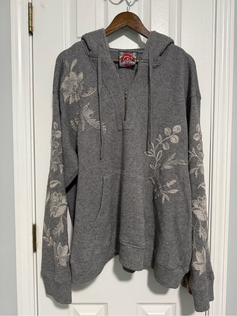 Johnny Was Junie Metallic Embroidered Quarter Zip Hoodie Plus Size